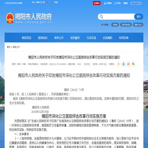 揭阳市人民政府关于印发揭阳市深化公立医院综合改革行动实施方案的通知-揭阳市人民政府门户网站